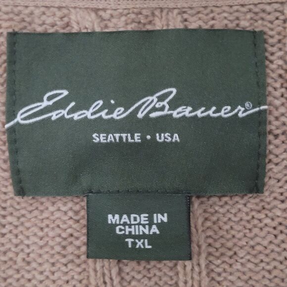 Eddie Bauer Sweater Mens XL Tan Wool Blend Chunky Cable Knit Grandpa Fisherman - Picture 10 of 11